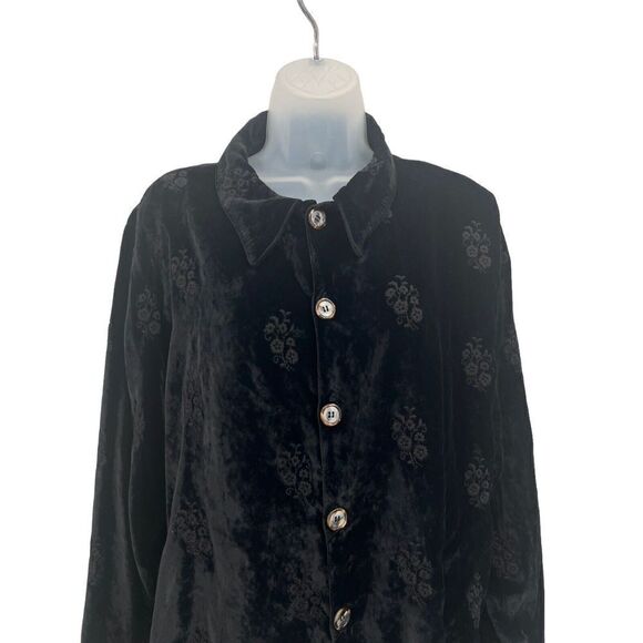 CP Shades Crushed Velvet Rayon Button Down Sz Medium Black Embroidered Top Boho - Picture 4 of 16
